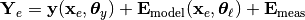 \mathbf{Y}_e = \mathbf{y}(\mathbf{x}_e,\bm\theta_y) + \mathbf{E}_\mathrm{model}(\mathbf{x}_e,\bm{\theta}_\ell) + \mathbf{E}_\mathrm{meas}